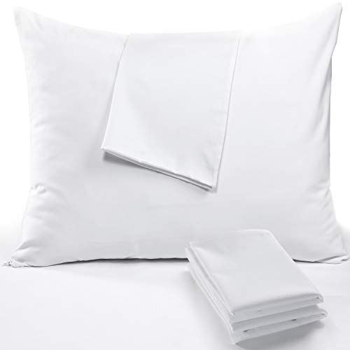 Niagara 4 Pack Pillow Protectors Standard 20x26 Inches Lab Certified Ultra Fresh Treated 100% Cotton Non Crinkle Quiet Breathable Zipper Covers Cases White - Click to Buy