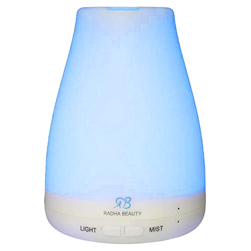 Radha Beauty Essential Oil Diffuser 160ml for Longer Mist - Ultrasonic Cool Mist Aromatherapy with 7 Changing Colored LED Lights, Auto Shut-Off, and Adjustable Mist Modes for Home, Office, Bedroom - Click to Buy
