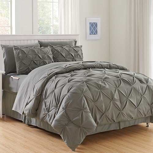 Elegant Comfort Luxury, Softest, Coziest 8-Piece Bed-in-a-Bag Comforter Set - Silky Soft Complete Set Includes Bed Sheet Set with Double Sided Storage Pockets, King/Cal King, Gray - Click to Buy