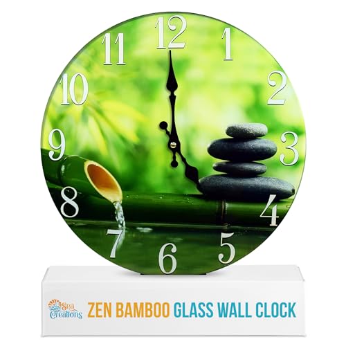Sea Creations Glass Wall Clock - Coastal, Nautical, and Beach Themed | Decorative and Aesthetic Timepiece | Ideal Home Decor for Living Room, Bedroom, or Beach House | 13 x 13 Inches | Zen Bamboo - Click to Buy