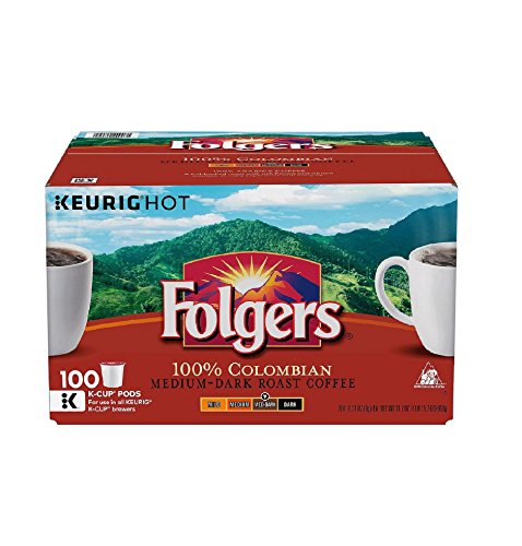 Folgers 100% Colombian Medium Roast Coffee - 100 Single Serve Cups Pods of 0.31 Oz (9g) Each - 100 Total Pods - Click to Buy