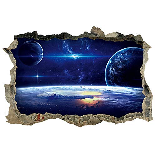 DNVEN Planets Wall Decals Space Clouds Sun Porthole Stickers Milky Way Cosmic Galaxy 3D Windows View Decors Removable Arts Galaxy Space Planets Boys Room Decor 23 inches x 15 inches - Click to Buy