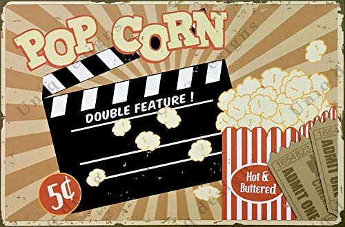 UNiQ Designs 'Popcorn' 8 x 12 inch Retro Vintage Wall décor tin Sign - Click to Buy