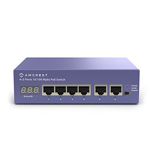 Amcrest 6-Port POE+ Power Over Ethernet Switch with Metal Housing, 4-Ports POE+ 802.3at 65W - Click to Buy
