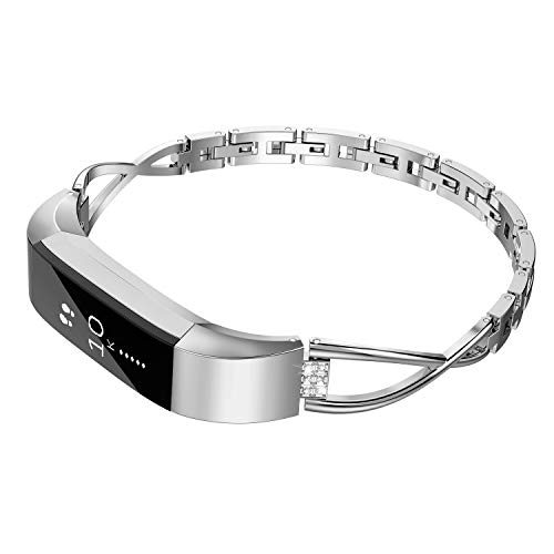 Wearlizer Compatible for with Fitbit Alta Bands Small Silver Rose Gold Fitbit Alta hr Women Metal Replacement Bands - Click to Buy