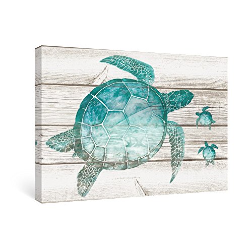 SUMGAR Wall Art for Bathroom Green Sea Turtle Wall Decor Vintage Paintings on Canvas Framed Prints - Click to Buy