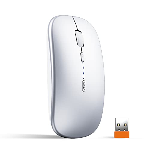 inphic Souris sans Fil Rechargeable, Mini Optique sans Silence Click, Ultra Mince 1600 DPI pour Ordinateur Portable, PC, Ordinateur, Mac (Argent Clair) - Click to Buy