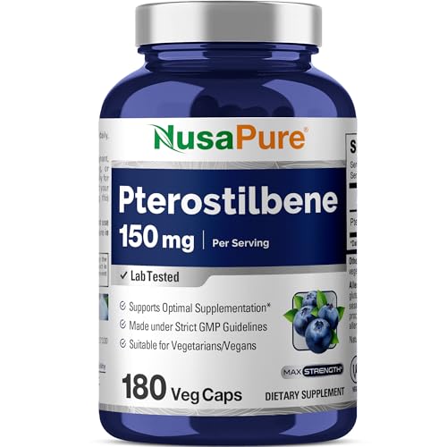 NusaPure Pterostilbene 150mg 180 Veggie Caps (Non-GMO, Vegan)