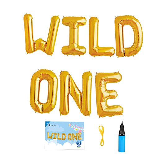 16 INCH WILD ONE Kids First Birthday Balloons, Wild One Birthday Decoration Kit Wild One Foil Letters Balloon Banner Baby Girl Boy 1st Bday Party Supplies with Air Pump for 1st Birthday Decorations - Click to Buy