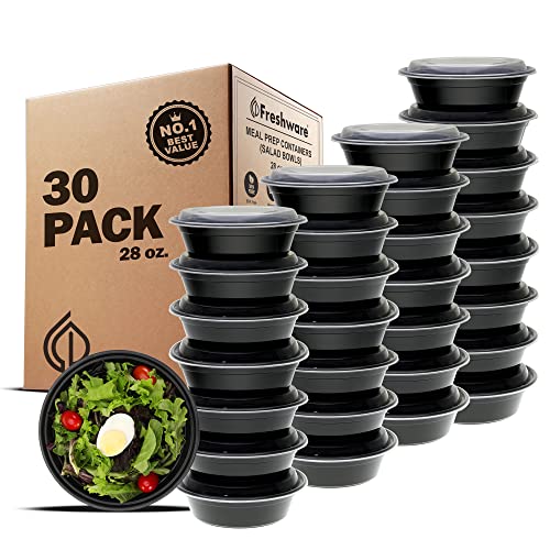Freshware Meal Prep Containers [30 Pack] Bowls with Lids, Food Storage Bento Box | BPA Free | Stackable | Lunch Boxes, Microwave/Dishwasher/Freezer Safe, Portion Control, 21 day fix (28 oz) - Click to Buy