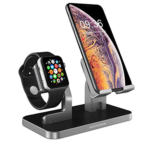 BENTOBEN Cell Phone Stand Compatible with Apple Watch Universal Desktop Stand Holder for iWatch Series 5/4/3/2/1 iPhone 11 Pro Max XS XR X 8 7 6S 6 Plus, Space Gray - Click to Buy