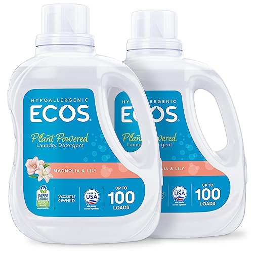 ECOS Laundry Detergent Liquid, 200 Loads - Dermatologist Tested Laundry Soap - Hypoallergenic, EPA Safer Choice Certified, Plant-Powered - Magnolia Lily, 100 Fl Oz (Pack of 2) - Click to Buy