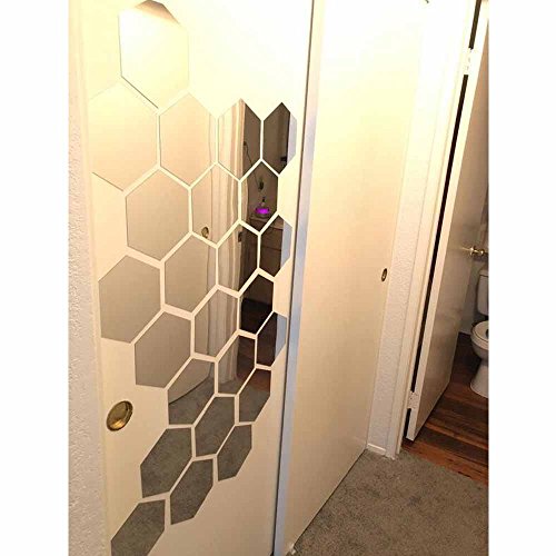 Hexagon Wall Decals, H2MTOOL 12 PCS Large Removable Acrylic Mirror Wall Stickers for Home Living Room Bedroom Decor (9cm, Silver) - Click to Buy