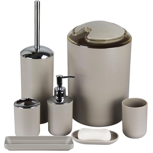 IMAVO Bathroom Accessories Set,6 Pcs Plastic Gift Set Toothbrush Holder,Toothbrush Cup,Soap Dispenser,Soap Dish,Toilet Brush Holder,Trash Can,Tumbler Straw Set Bathroom (Apricot) - Click to Buy