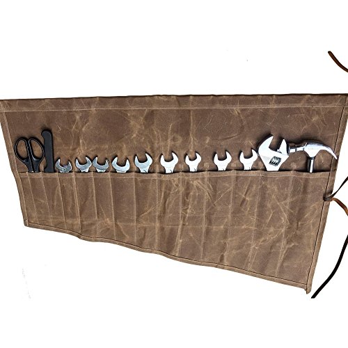 Large Wrench Roll, Heavy Duty Canvas Tool Roll Pouch, Chef's Knife Roll, Rolling Tool Bag GJB011-brown - Click to Buy