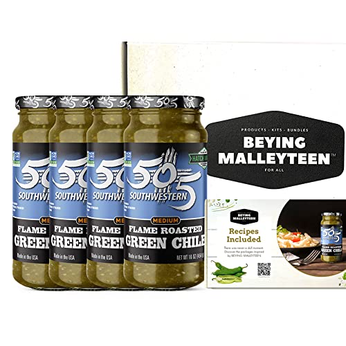 505 Southwestern 16oz jars Diced Flame Roasted Green Hatch Chile – Medium (4 pack) with Recipes (by Beying Malleyteen) - Click to Buy