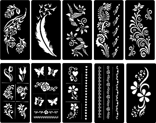Lady Seven Tattoo Stencils - Butterfly and Flowers - New Henna Designs- Set of 10 - Click to Buy