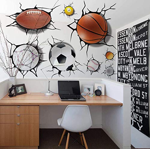 U-Shark 3D Self-adesive Removable Break Through The Wall Vinyl Wall Stickers/Murals Art Decals Decorator Kid's Favor (2080 Sports Basketball Football Soccer Tennis(50x70cm)) - Click to Buy