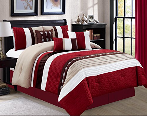 Luxus 7-teilig Bett, im Beutel Tröster Set – Übergroße, Polyester-Mischgewebe, burgunderfarben, King Size - Click to Buy
