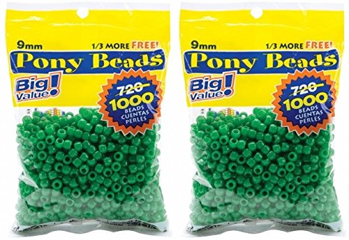 Darice 06121-2-08 Pony Bead Big Value Pack 9mm 1000/Pkg-Opaque Green (2 Pack) - Click to Buy