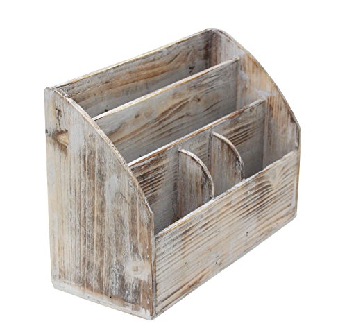 Vintage Rustic Wooden Office Desk Organizer & Mail Rack for Desktop, Tabletop, or Counter - Distressed Torched Wood ? for Office Supplies, Desk Accessories, Mail - Click to Buy