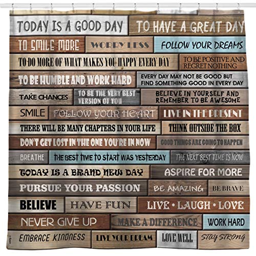 Sunlit Motivational Inspirational Happiness Quotes for Courage Be Awesome Poster Print Rustic Wood Cabin Shower Curtain Teak Closet Curtain Home Bathroom Decor Fabric Quote Tapestry