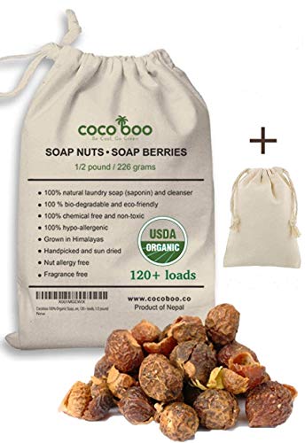 Cocoboo 100% Organic Soap Nuts | Handpicked & Sun Dried | Laundry Soap Hypoallergenic | Chemical Free | 240+ loads | include wash bag | 1 Pound - Click to Buy