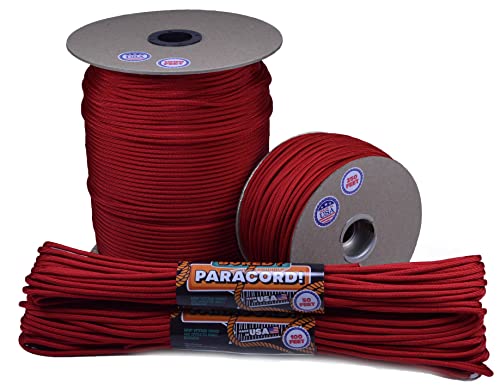 Bored Paracord - 1', 10', 25', 50', 100' Hanks & 250', 1000' Spools of Parachute 550 Cord Type III 7 Strand Paracord Well Over 300 Colors - Imperial Red - 100 Feet - Click to Buy