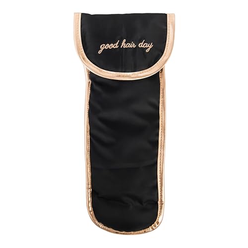 Miamica “Good Hair Day” Heat-Resistant Hair Tool Bag with Secure Closure, Black/Rose Gold, 5.5” x 13” x .5” – Store Flat Iron, Curling Iron, & More When Traveling - Click to Buy
