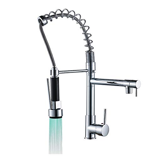 Rozin Chrome Finish Single Hole Spring Kitchen Sink Faucet LED Light Spray Mixer Tap - Click to Buy
