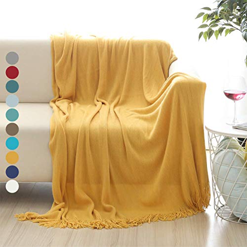 ALPHA HOME Weiche Überwurfdecke warm und gemütlich für Couch Sofa Bett Strand Reisen, acryl, Gold, 50" x 60" - Click to Buy
