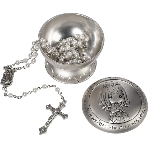 Precious Moments Rosary Communion Gift, May His Light Shine in Your Heart Today & Always Girl First Communion Rosary & Silver Zinc Alloy Rosary Box - Click to Buy