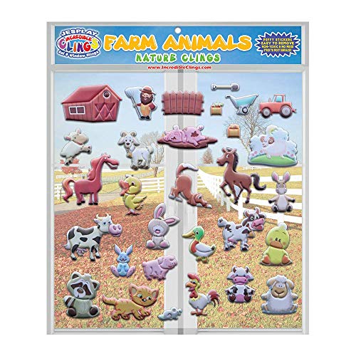 Funny Farm Animals Window Clings for Kids & Toddlers (by Jesplay USA - Reusable Window Stickers Gels & Decals) Puffy Sticker Activites for Car Plane Home- Horse, Cow, Farmer, Farm House Animals - Click to Buy