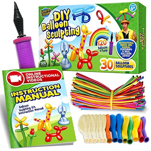 Learn & Climb DIY Balloon Animal Kit for Beginners Create 30 + Sculptures - 100 Balloons Pump How to DVD Instruction Book Party Fun Activity/Gift for Teens Boys and Girls. - Click to Buy
