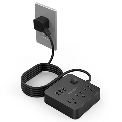 Power Strip with 3 USB 3 Outlet, Desktop Charging Station 5 ft Flat Plug Extension Cord, Small and Portable for Cruise Ship, Office, School, Black - Click to Buy