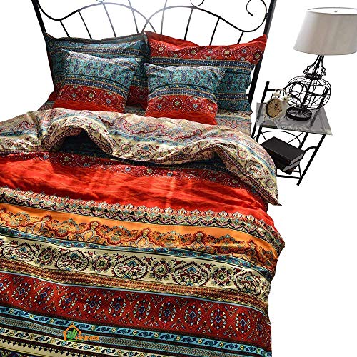 HNNSI Bohemia Exotic Striped Bedding Sets Queen Size 4 Pieces, Brushed Cotton Boho Duvet Comforter Cover with Flat Sheet,No Comforter (Flat Sheet Sets, Queen) - Click to Buy