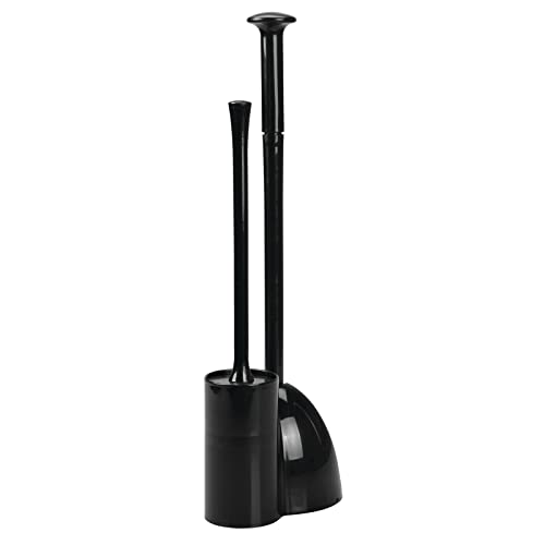 mDesign Modern Slim Compact Freestanding Plastic Toilet Bowl Brush Cleaner and Plunger Combo Set Kit with Holder Caddy for Bathroom Storage and Organization - Covered Lid Brush - Black - Click to Buy