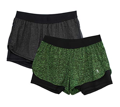icyzone Running Yoga Shorts for Women - Activewear Workout Exercise Athletic Jogging Shorts 2-in-1 - Click to Buy