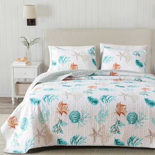 Great Bay Home 3 Piece Quilt Set with Shams Soft All-Season Cotton Blend Bedspread Featuring Attractive Seascape Images The Key West Collection (King) - Click to Buy