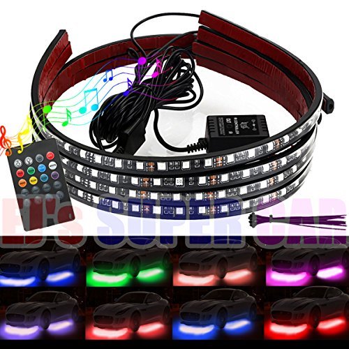 EJ's SUPER CAR 4PCs Car Neon Underglow Underbody LED Light Kit, Undercar Strip Lighting, High Intensity LED Rock Lights w/Sound Active Function and Wireless Remote Control…… - Click to Buy