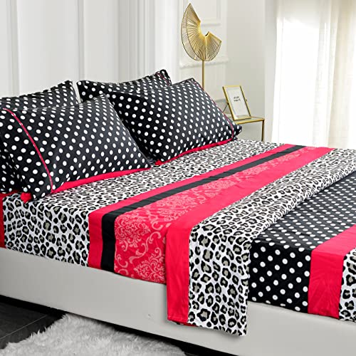 American Home Collection Ultra-Soft Microfiber Sheet Set - Double Brushed - Wrinkle and Stain Resistance - Fit 14 inches Deep Pocket - 6 Pieces Set (King, Pink Patchwork) - Click to Buy