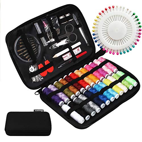 JUNING Sewing Kit with Case, 130 pcs Sewing Supplies for Home Travel and Emergency, Kids Machine, Contains 24 Spools of Thread, Mending and Sewing Needles, Scissors, Thimble,Measuring Tape - Click to Buy