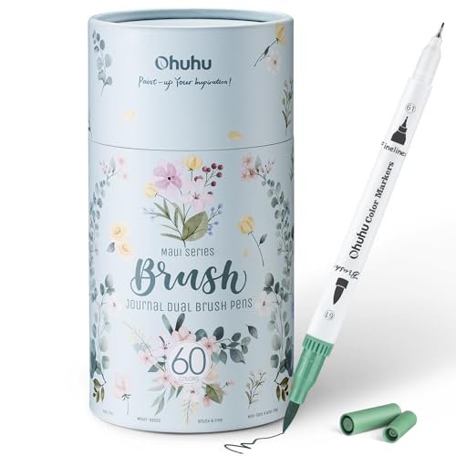 Ohuhu Markers for Adult Coloring Books No Bleeding 60 Colors Coloring Markers Water-based Dual Tips Fineliner & Brush Drawing Pens Art Pens for Kids Adults Sketch Journal - Maui - White - Click to Buy