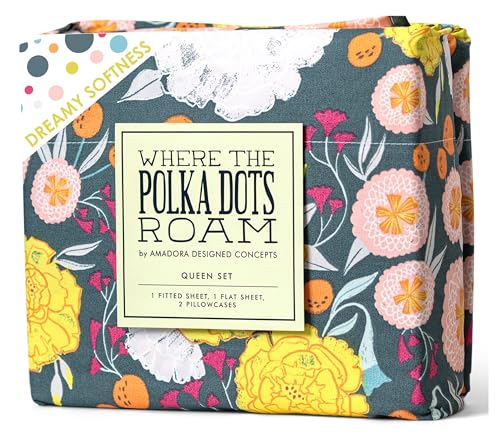 Dark Floral Bedsheets Full Size, Super Soft Wrinkle Resistant Bedding Set for Boho Room Décor, Premium Floral White Full Bed Sheets for Girls, Teens and Master Bedrooms by Where the Polka Dots Roam - Click to Buy