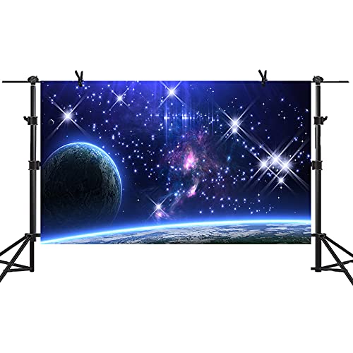 MTMETY 5x3Ft Galaxy Backdrop Stars Sky Background Dark Blue Halo Glitters Stars Purple The Earth Props Photo Studio LXME054 - Click to Buy