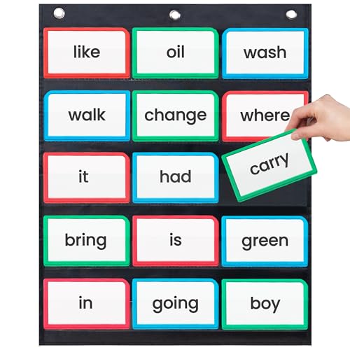 Essex Wares - 17" Wide x 22" Tall Pocket Chart, Black - Sturdy Pocket Chart for Classroom for Sentence Strips - Easy to Use & Hang, Reusable Black Pocket Chart - Click to Buy