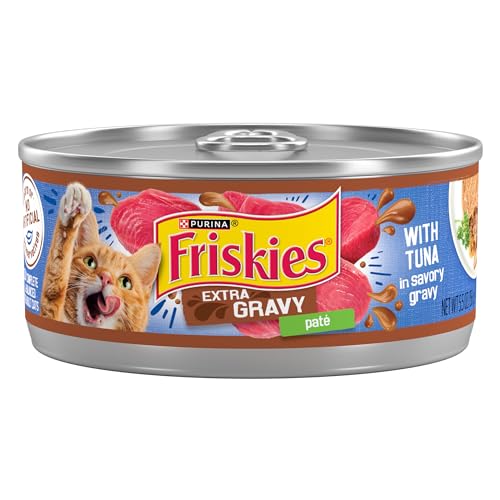 Purina Friskies Gravy Pate Wet Cat Food, Extra Gravy Pate With Tuna in Savory Gravy - (24) 5.5 oz. Cans - Click to Buy