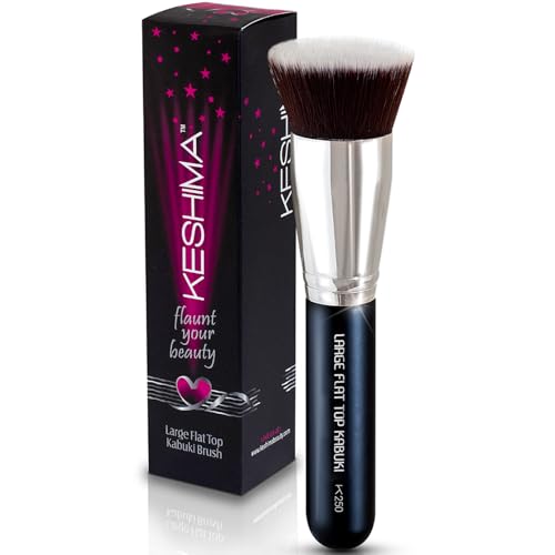 Large Flat Top Kabuki Foundation Brush by Keshima - Premium Makeup Brush for Liquid, Cream, and Powder - Buffing, Blending, and Face - 1.6" Top Diameter - Click to Buy