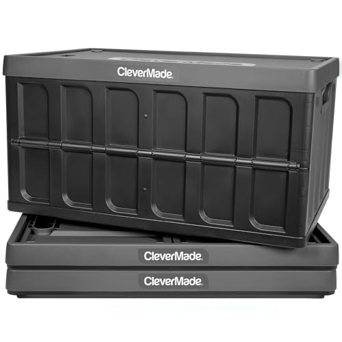 CleverMade Collapsible Storage Bins with Lids- Charcoal 3 Pack 62L - Plastic Containers Stackable Organization Crates Home Closet Space-Saving Durable - Click to Buy