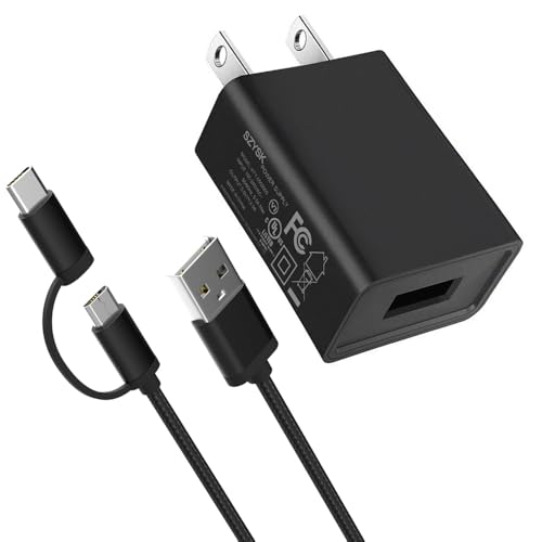 UL Listed Fast Charger for Old and New Kindle Fire Tablets (Designed for use with All Fire Tablets and All Kindle E-Readers)-6.6Ft USB to Micro-USB and USB-C 2IN1 Braided Cable